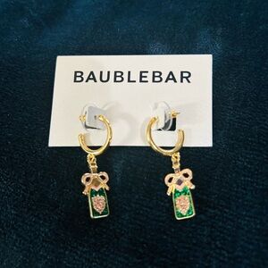 BaubleBar Gold Earrings with Pink & Green Charm